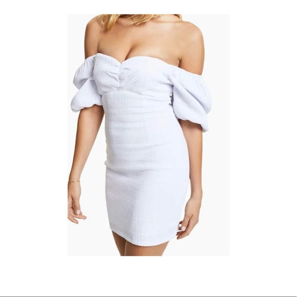 Guess Womens Off Shoulder Pure White Size Small S Sheath Smocked Dress $108 - Picture 4 of 4